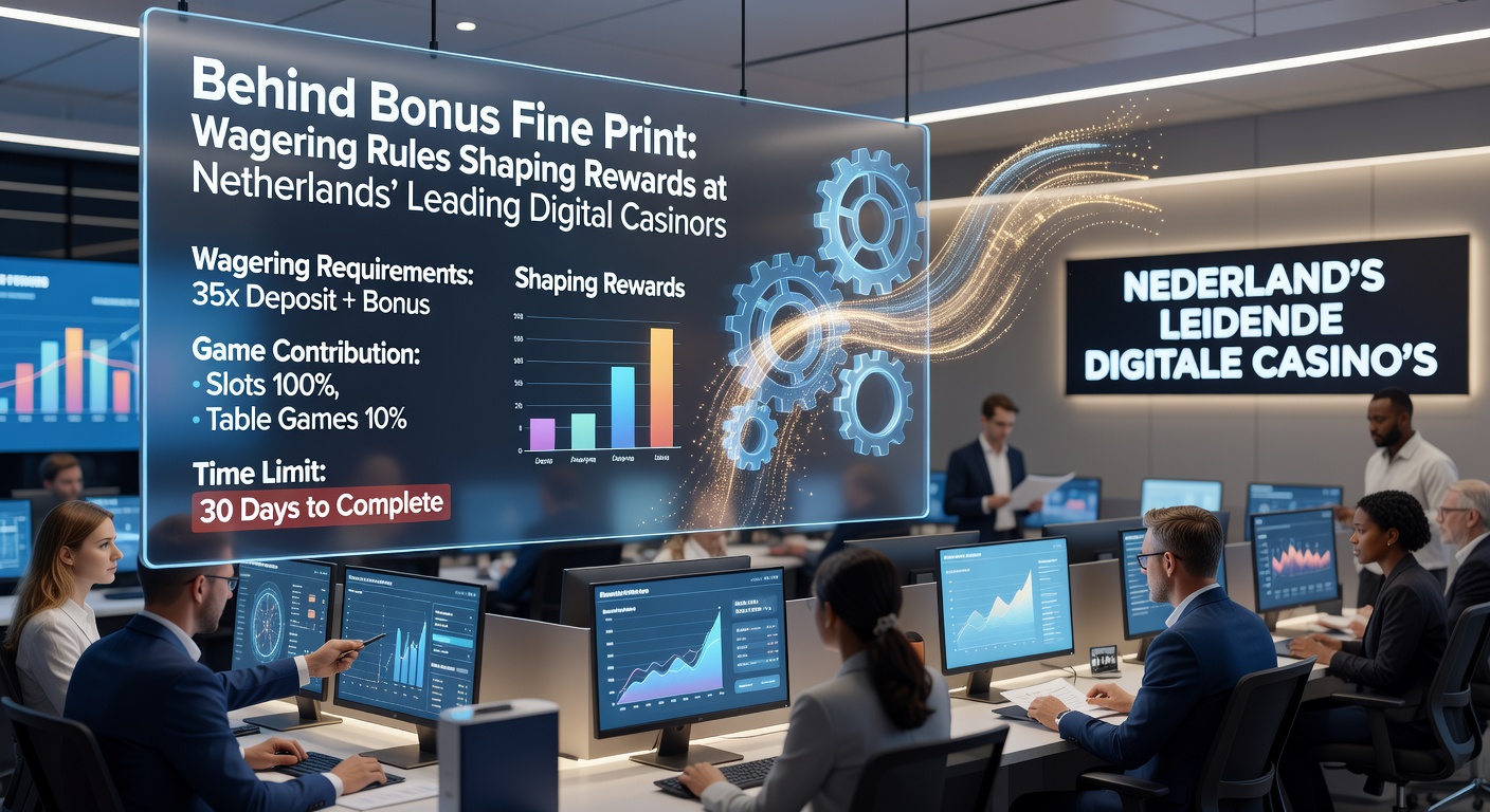 Vergelijkende tabel van bonus wagering requirements bij Nederlandse online casinos, met voorbeelden van multipliers en spelbijdragen