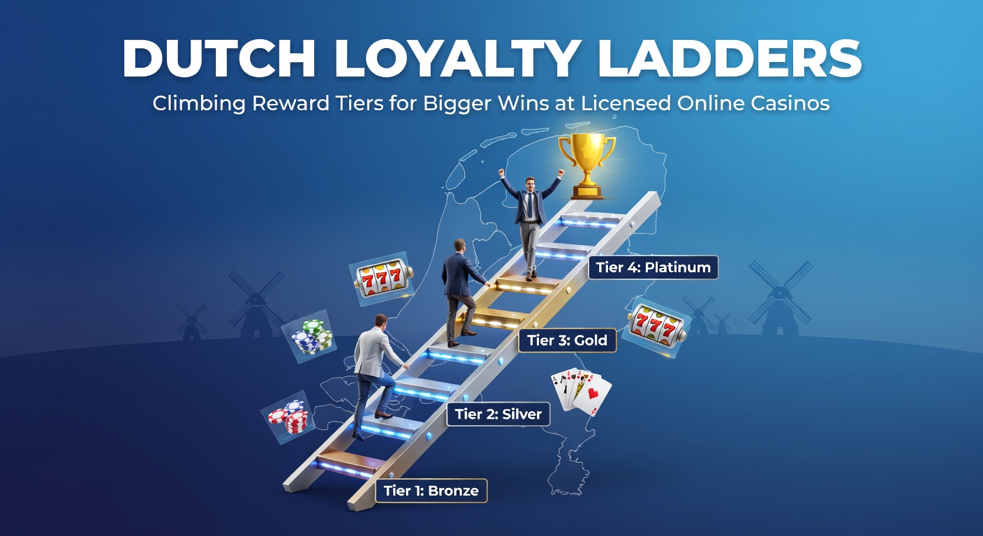 Speler klimt een loyale ladder op met groeiende beloningen in een Nederlands online casino, symboliserend tiers en jackpots