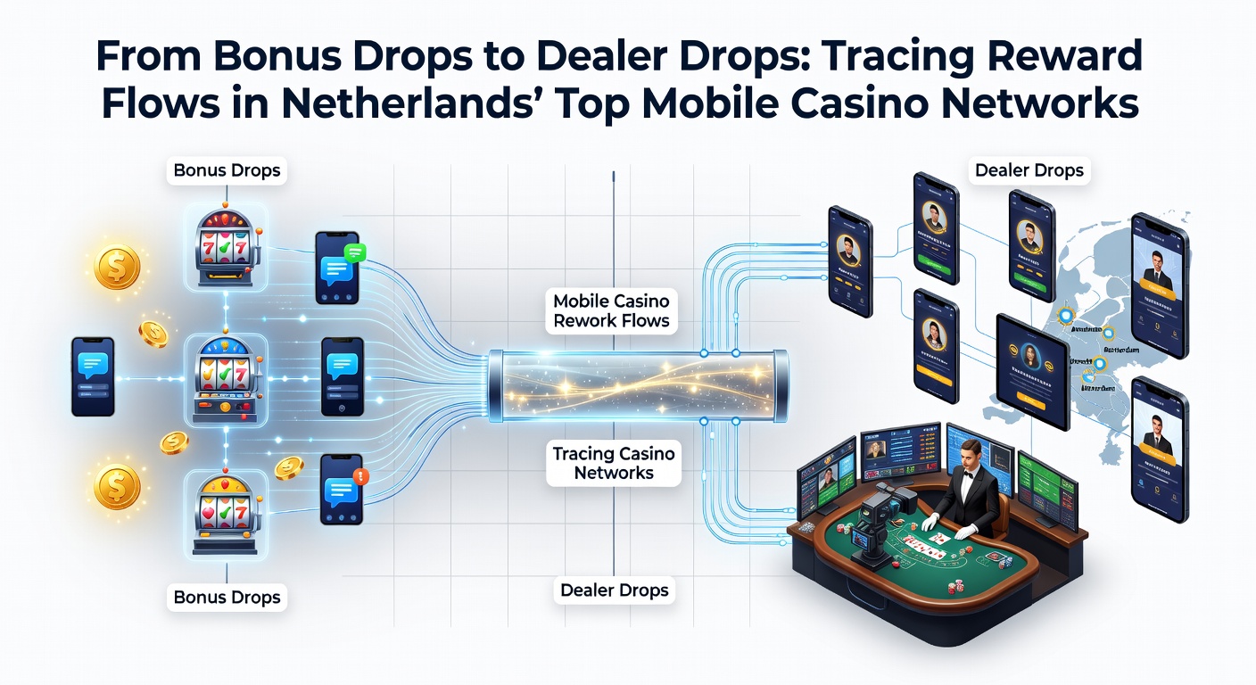 Grafiek die beloningsstromen visualiseert van bonus drops naar dealer drops in Nederlandse mobiele casino-apps