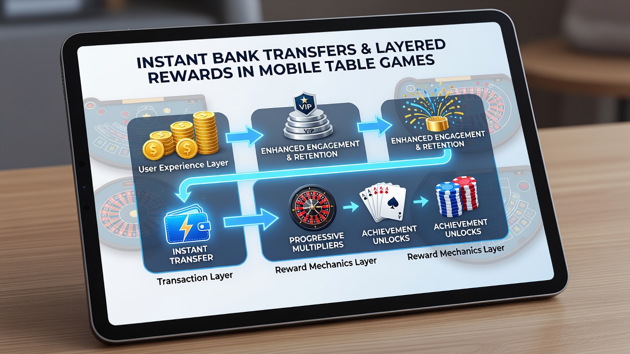 Weergave van beloningslagen en transactiestromen in gelicentieerde mobiele casino omgevingen
