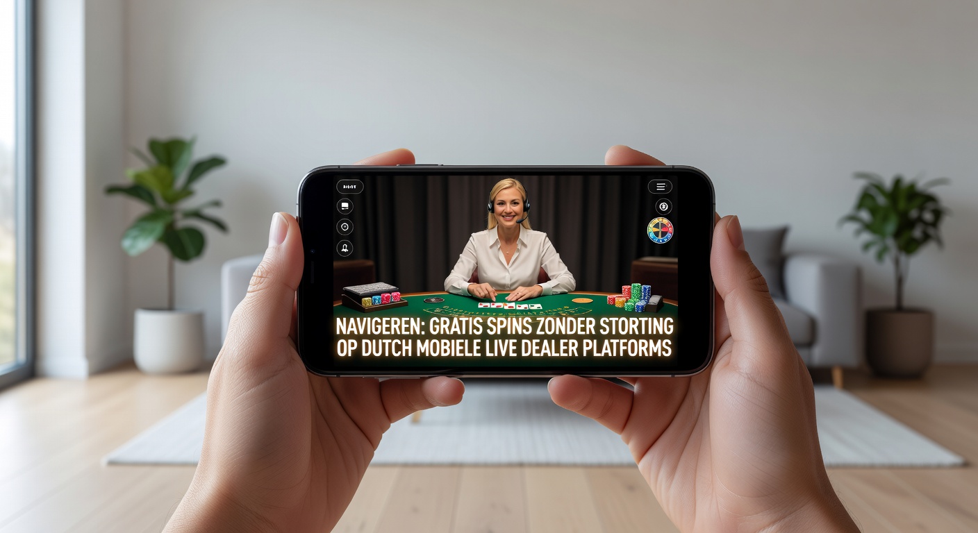 Mobiele interface van een Nederlands live casino met actieve no-deposit free spins en live dealer tafels